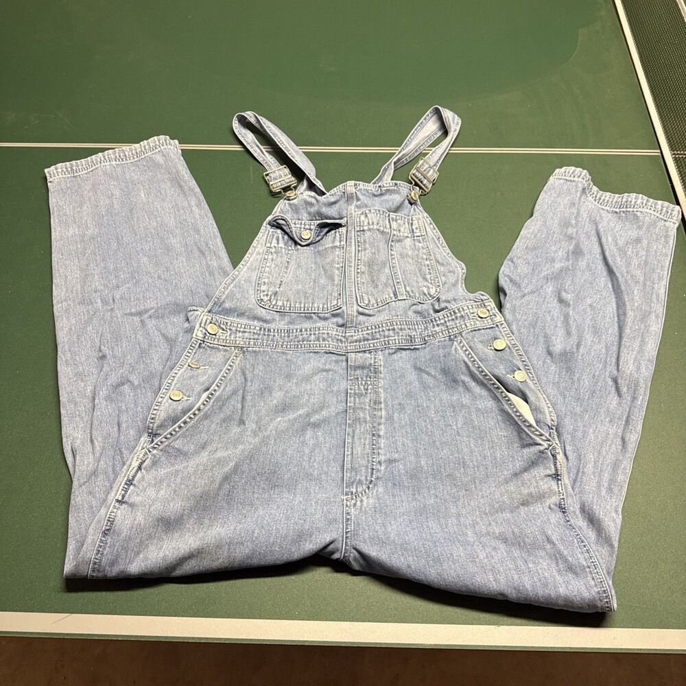VINTAGE Gap Blue Jeans Overalls Mens L Cotton Light Wash Distressed Workwear 90s